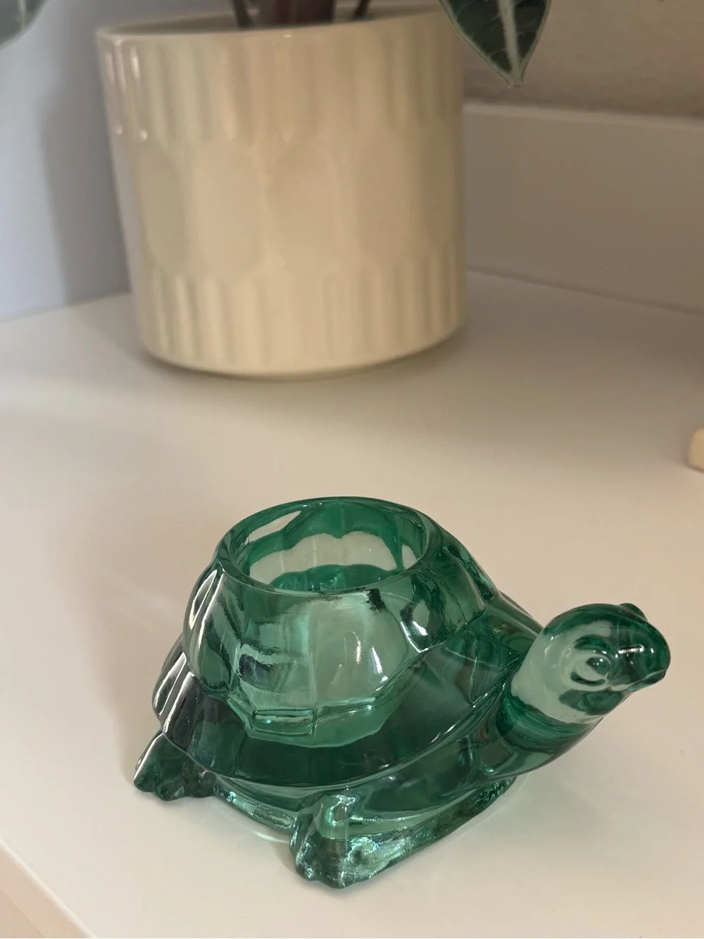 Green Glass Turtle Decorative Accent Candle Holder